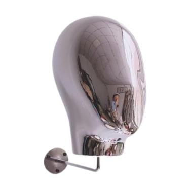 Imagem de Ysyqkn Suporte de cabeça de manequim, suporte de parede para exibição de perucas, para apliques de cabelo, para chapéu feminino para salão de beleza, uso, Prata