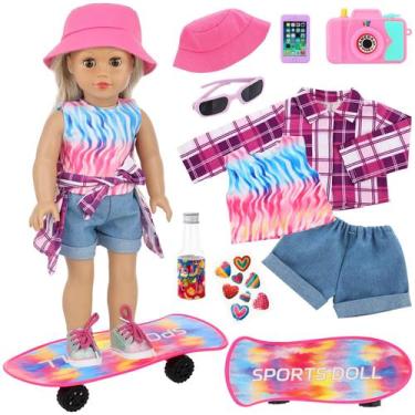 Imagem de Conjunto de acessórios e roupas de skate para bonecas de 18 polegadas 