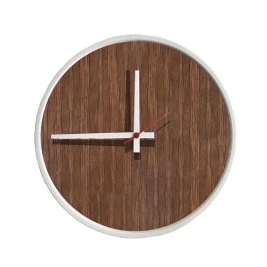 Imagem de Relogio Decorativo Round Branco Mostrador Pau Ferro Ponteiro Branco  50 cm Diâmetro