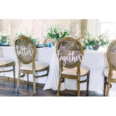 Imagem de Placas de cadeira Better Together, placas de casamento de noiva e noivo para chá de panela, despedida de solteira, noivado, decoração de festa de casamento