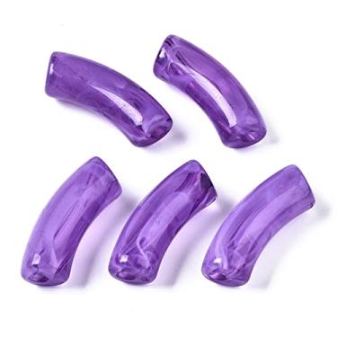 Imagem de Spritewelry 155 peças/500 g 3,5 mm contas de acrílico transparente imitação de pedra preciosa curva contas de tubo superfície lisa espaçador solto contas violeta escuro para pulseira faça você mesmo