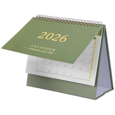 Imagem de jojofuny Calendário de mesa pequeno 2025-2026: Mini agenda dobrável, julho de 2025 a dezembro de 2026, verde-oliva, papel grosso para casa, escritório, organização escolar