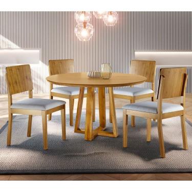 Imagem de Conjunto Sala de Jantar Vitoria 4 Lugares Mesa Redonda 1,2m e 4 Cadeiras Madeira Maciça Móveis Mundial