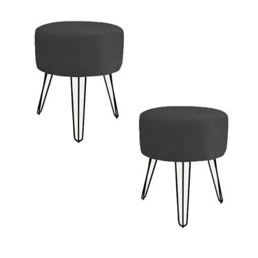 Imagem de Kit 2 puff puf decorativo suede preto pés ferro preto verniz