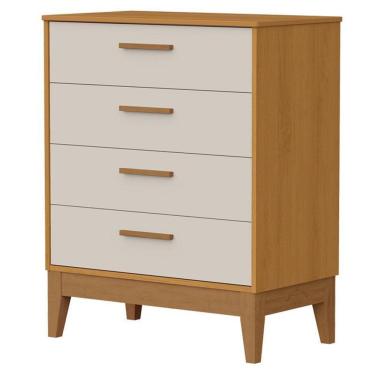 Imagem de Cômoda Gaveteiro Infantil Flip 4 Gavetas em MDF com Puxador em MDF Bege Fosco para Quarto