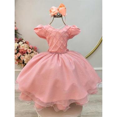 Imagem de Vestido Infantil Salmão com Busto Nervura para Festas e Daminhas - Fab