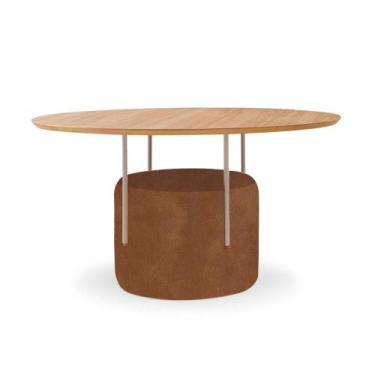 Imagem de Mesa Jantar 1,4m Redonda Tampo MDF Pés Metal Base Estofada - Casa Lar 