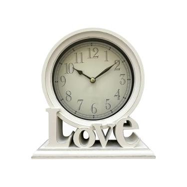 Imagem de Relógio de mesa com exibição retrô relógio de mesa pequeno despertador silencioso relógio de mesa decoração de quarto sala de estar casa relógio de cabeceira relógio de mesa (branco)