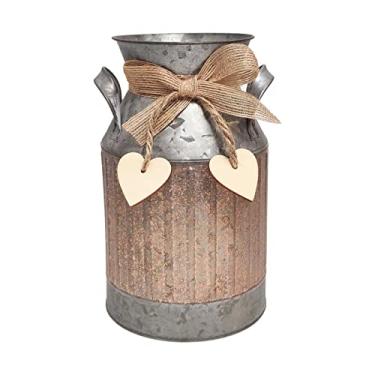 Imagem de PHILPETY Shabby Chic Elegante Projetado para Leite Marrom em Forma de Coração com Acabamento Galvanizado Vaso de Metal Rústico Primitivo Suporte de Flores Decorativo, 22,3 cm A