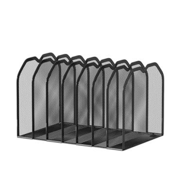Imagem de FANXIYQ Organizador de pastas de arquivos preto com 7 seções para mesa – suporte vertical de metal, organizador de arquivos de mesa, suporte vertical para pastas para cartas/A4, organizador de papel