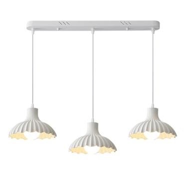 Imagem de Conjunto de 3 luzes pendentes, lustre branco com nervuras, abajur de cerâmica, lustre moderno estilo creme, iluminação de teto para mesa de jantar, cozinha, ilha, restaurante
