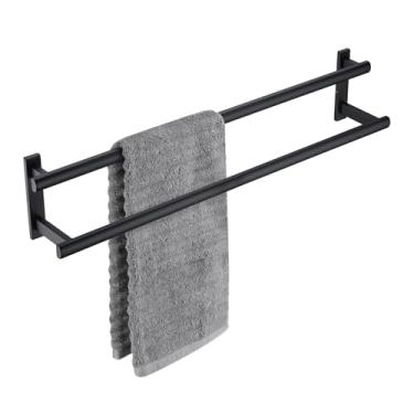 Imagem de BAGNOLUX Toalheiro duplo preto porta-toalhas de banho 81 cm toalheiro de banheiro para banheiro 2 camadas escada toalheiros montados na parede prateleiras rack de aço inoxidável, D6-2T-MB-80