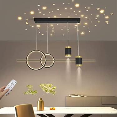 Imagem de Luminária pendente LED para mesa de jantar, luminária pendente preta moderna, altura ajustável, luminária suspensa, regulável, com controle remoto, luminária suspensa para sala de jantar, sa