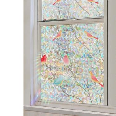Imagem de Yeysynana Película de privacidade de janela, película decorativa de vidro manchado reutilizável não adesiva, arco-íris, pássaros, fixadores de janela estática para casa, sala de estar, vidro, janela,
