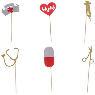 Imagem de BinaryABC Toppers de bolo de enfermeira palhetas de cupcake decoração de bolo suprimentos de festa, decorações de festa de graduação de enfermagem, suprimentos de festa de formatura RN, 36 peças