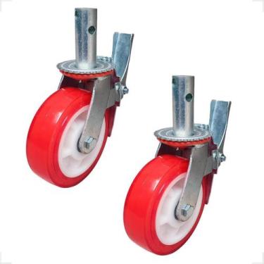 Imagem de Par 2 Rodízios Roda Andaime Completa Pu 6 Pol Com Freio 400kg - IDEA