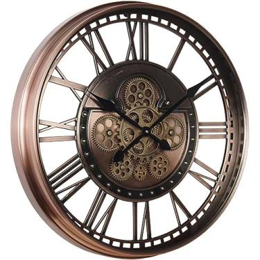 Imagem de Relógio de parede, arte silenciosa, relógio de parede industrial, grande, retrô, rústico, operado por bateria, relógio vintage com algarismos romanos para decoração de parede de cozinha, vermelho