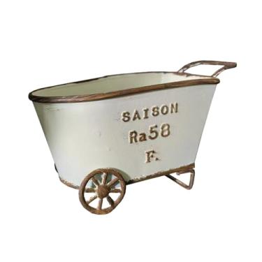 Imagem de Gralara Pequeno vaso de flores de metal com furo de drenagem em formato de carrinho de mesa para sala de estar, mesa central, escritório, pátio