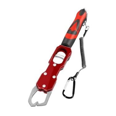Imagem de kowaku Alicate de pesca fácil de pegar, ferramenta de desembarque de peixes com escala embutida, removedor de anzol, suporte, Vermelho