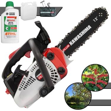 Imagem de Motosserra Profissional Kawashima KCS260P Plus À Gasolina Motor 2T 25,4cc Com Sabre 12’` e Corrente 22 Dentes Leve e Ergonômica + ÓLEO STIHL 2T