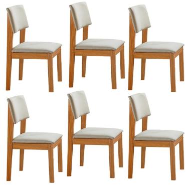 Imagem de Conjunto De 6 Cadeiras De Jantar Jade Com Tecido Linho Bege Claro/cinamomo