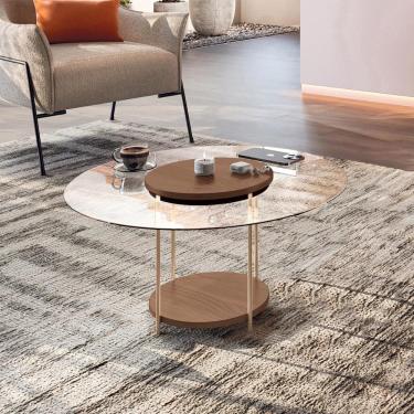 Imagem de Mesa De Centro Sky Com Pés Em Aço E Tampo De Vidro Castanho