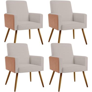 Imagem de Kit 04 Poltronas Decorativa Maria W01 Pés Palito Linho Bege Couríssimo Camel - Lyam Decor