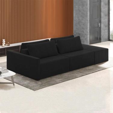 Imagem de Sofá Ilha Modulado Milos 252cm Puff Lateral Veludo Cinza Escuro G33 - Gran Belo