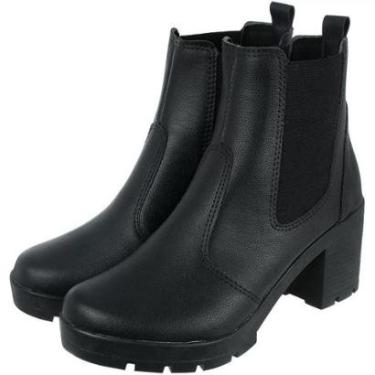 Imagem de Coturno Feminino Lauraliza Salto Grosso Médio Tratorado Elastico-Feminino