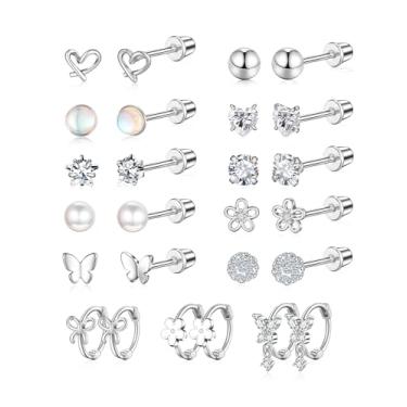 Imagem de Brincos de aço inoxidável cirúrgicos hipoalergênicos para meninas e crianças – brincos de parafuso nas costas para orelhas sensíveis, lindos brincos de flor e coração de pérola para mulheres, Small
