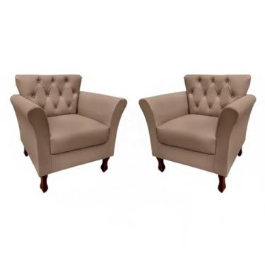 Imagem de Kit 2 Poltronas Decorativa Estofada Sala Escritório Salão (Suede Bege Escuro)