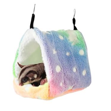 Imagem de Copfeu Rede de algodão para porquinho-da-índia para ratos, ninho de hamster colorido, gaiola de esconderijo quente para animais pequenos, papagaio, furão (colorido, grande)