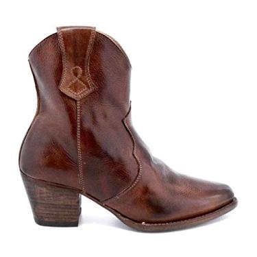 Imagem de Bigfanshu Botas femininas de cano médio outono inverno bico redondo vintage couro PU sapatos femininos salto baixo rebite legal botas de motociclista tamanho grande vestido atlético ocasião fivela sapatos plataforma botas, Marrom, 34 BR