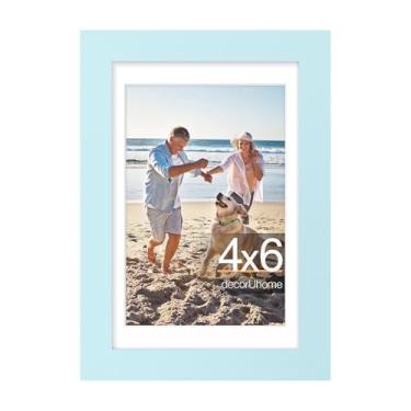 Imagem de decorUhome Porta-retrato 10 x 15 cm, exiba imagens de 9 x 12 cm com tapete ou 10 x 15 cm sem tapete, moldura de parede e mesa, azul claro, 1 pacote