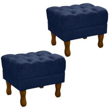 Imagem de Kit 2 Puff Puf Retro Capitone 52X44Cm Suede Azul Marinho Mpassos Azul 