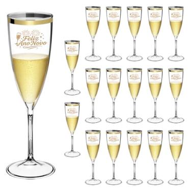 Imagem de Taça Espumante Ano Novo 170ml Acrílico Borda Dourada 18pçs (TRANSPARENTE)
