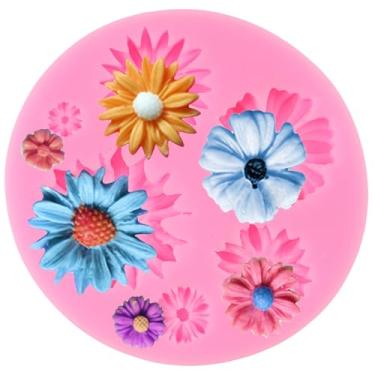 Imagem de Moldes de silicone de margarida, moldes de silicone de crisântemo para decoração de bolos, topo de cupcake, pasta de chiclete, chocolate, doces, argila, polímero, conjunto de 1