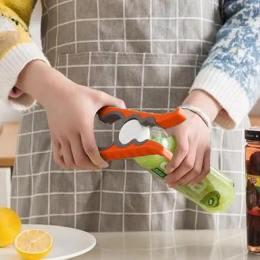 Imagem de Abridor de latas multiobjetivo de cozinha fácil 4 em 1, abridor de garrafas que economiza mão de obra com aderência confortável para idosos, laranja