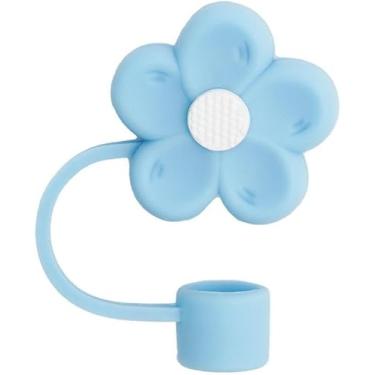 Imagem de Capa de palha de silicone para Stanley Cup 40 e 76 ml, capa de palha de flor fofa para copos de 1,134 g, topo de palha reutilizável para copos de 10 mm (azul)
