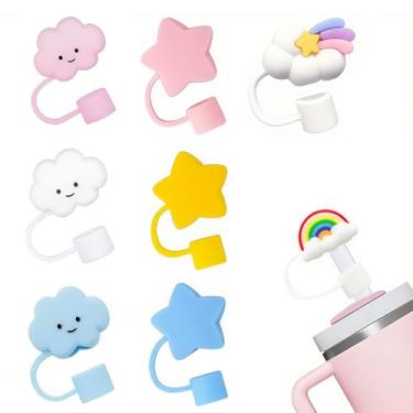 Imagem de 8 peças de rolha de canudo de silicone, bebida reutilizável de 10 mm, colorida à prova de poeira adequada para garrafas térmicas, acessórios de proteção de canudo