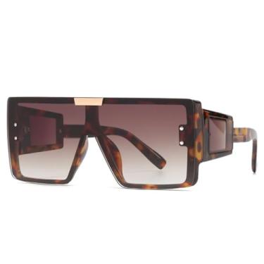 Imagem de HCPIHF Óculos grandes femininos steampunk, peça única, parte superior plana, vintage, armação grande, UV400 (marrom leopardo)