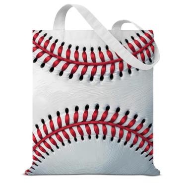 Imagem de Sacola de lona de beisebol para mulheres treinadoras amantes de softball, bolsa de ombro reutilizável para compras na praia, compras, compras, viagens, Branco, Large