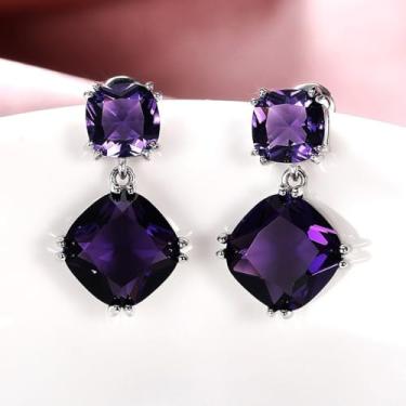 Imagem de Brincos pendentes de zircônia cúbica roxa folheados a ouro branco para mulheres, uso diário, casamento, festas noturnas, brincos leves, joias para presente para ela