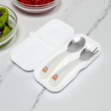 Imagem de Generic 1 conjunto de talheres para lava-louças, colher, garfo, 2 peças, estojo portátil, aço inoxidável 304, branco, 17,5 x 7,5 x 5 cm