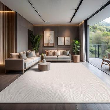 Imagem de CAMILSON Tapete de juta fácil 20 x 25 cm, tapetes de área de fibra de cor branca para sala de estar e pátio, espinha de peixe, algas marinhas, design de tecido boêmio, fácil de limpar, lavável, tapete