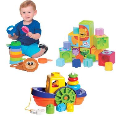 Imagem de Kit De Brinquedos Didático Barco + Cubinhos 5 Em 1 + Empilha