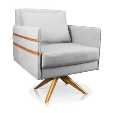 Imagem de Poltrona Giratória Mari Suede Cinza Base De Madeira Ma30