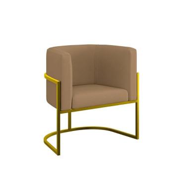 Imagem de Cadeira Poltrona Lua Moderna Veludo Base De Metal Dourado Capuccino