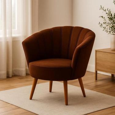 Imagem de Poltrona Pérola Decorativa Concha Marrom Quarto Penteadeira Recepção S