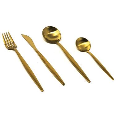 Imagem de Jogo de talheres inox preto 16pcs - Royal Norfolk, DOURADO